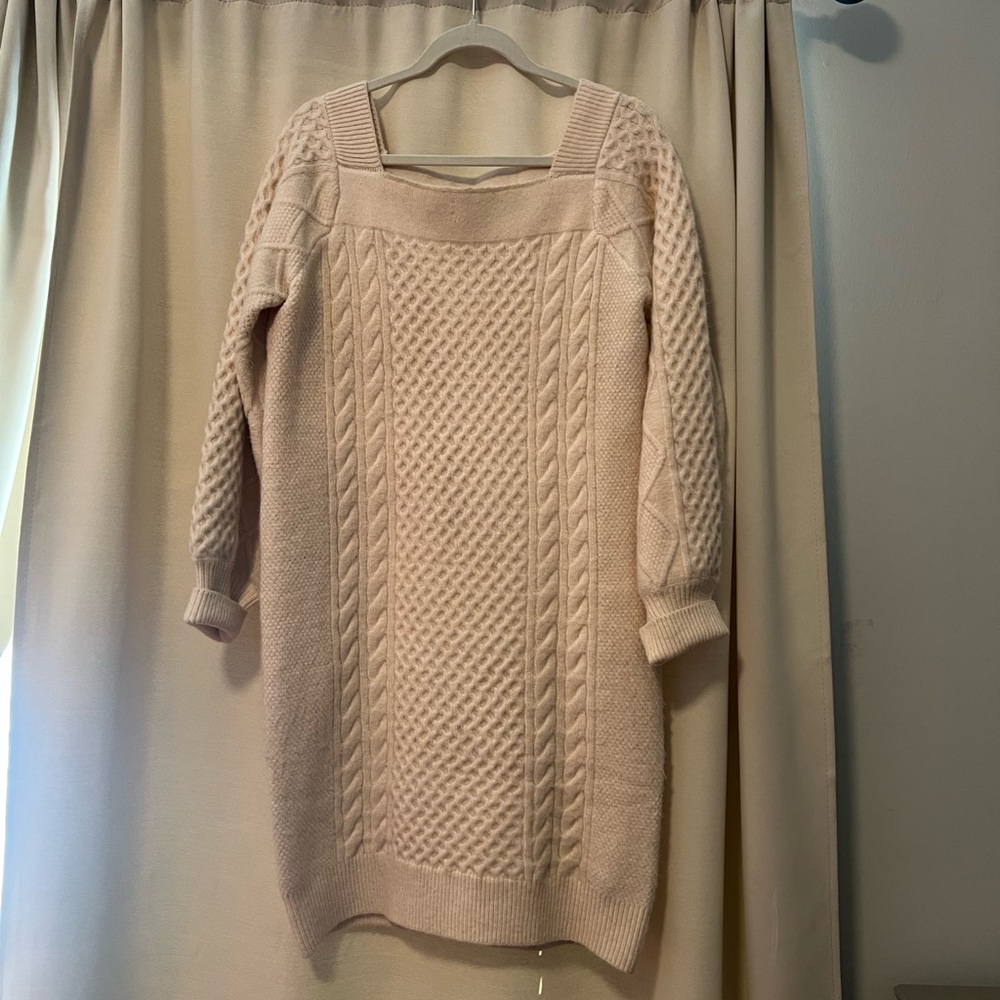FRNCH Cream Cable-Knit Square Neck Sweater Dress
